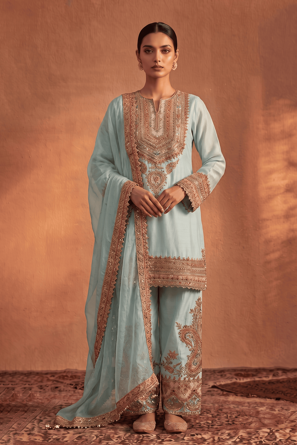 Ice blue Embroidered kurta set