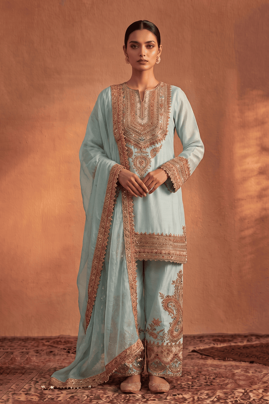 Ice blue Embroidered kurta set