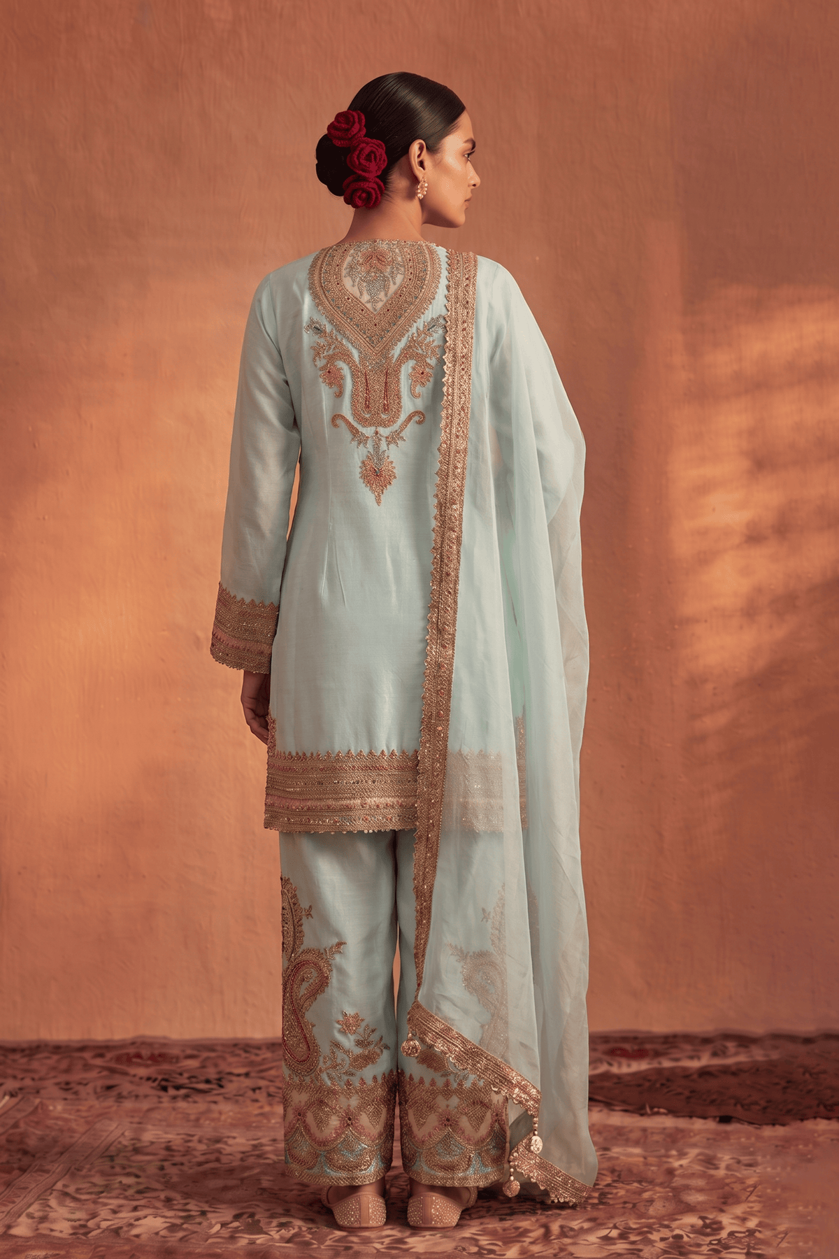 Ice blue Embroidered kurta set