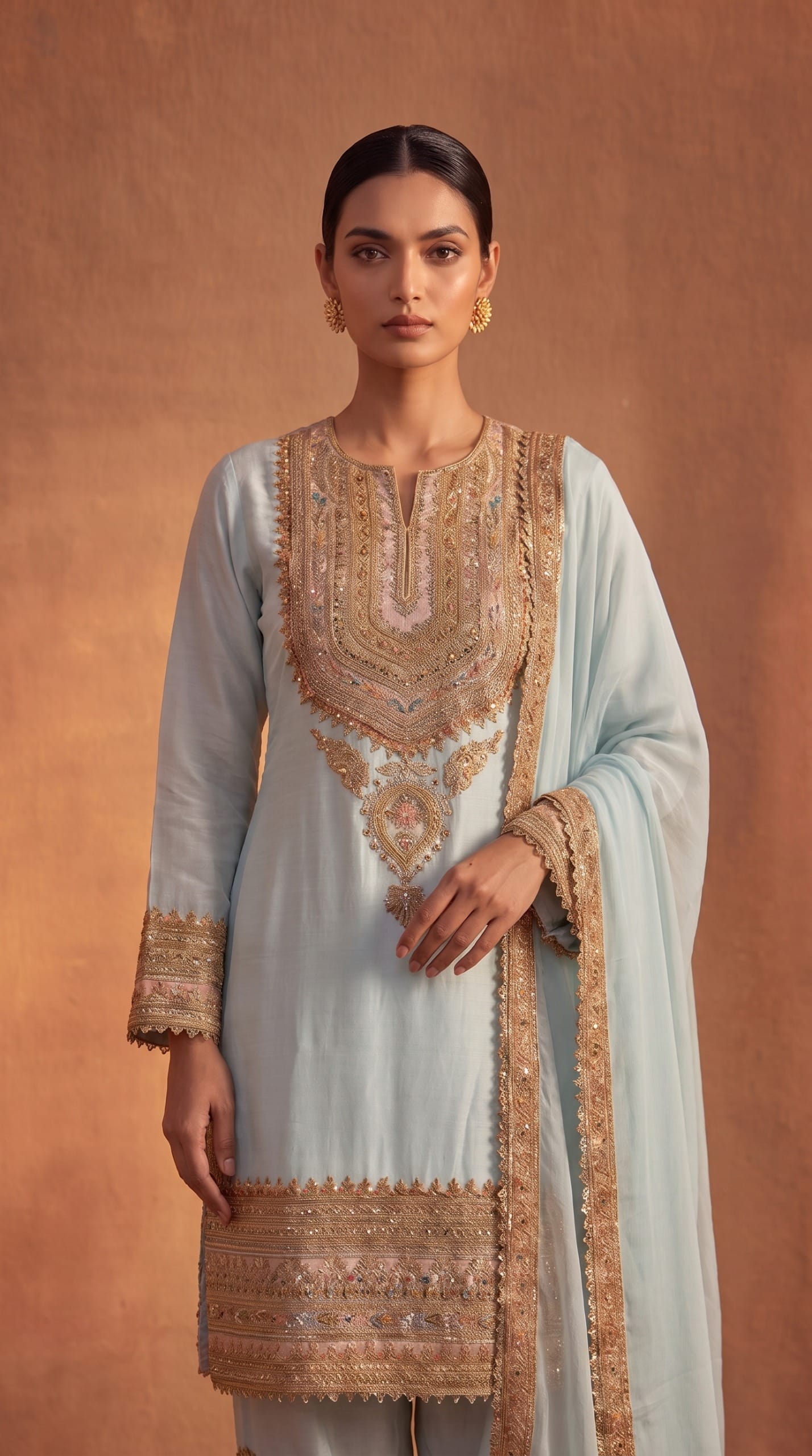 Ice blue Embroidered kurta set