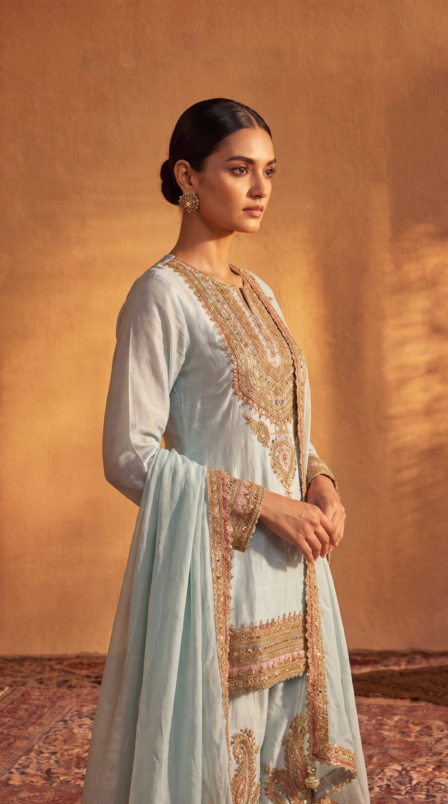 Ice blue Embroidered kurta set