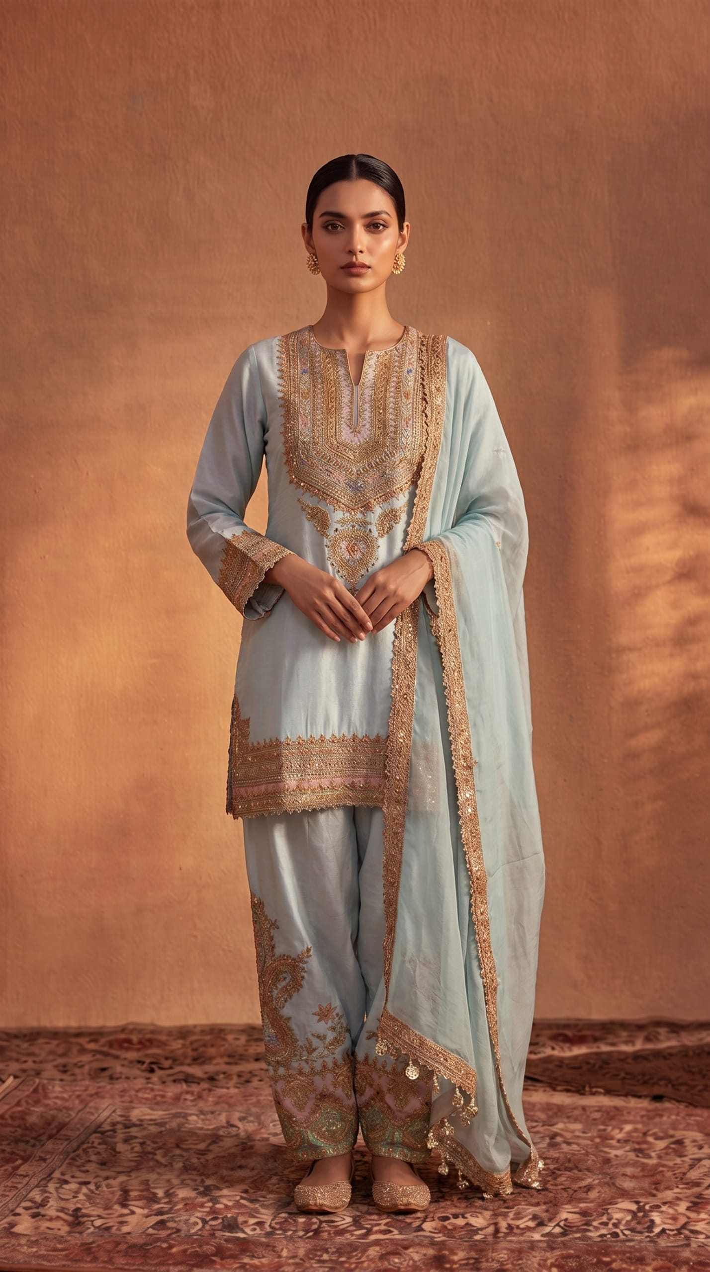 Ice blue Embroidered kurta set