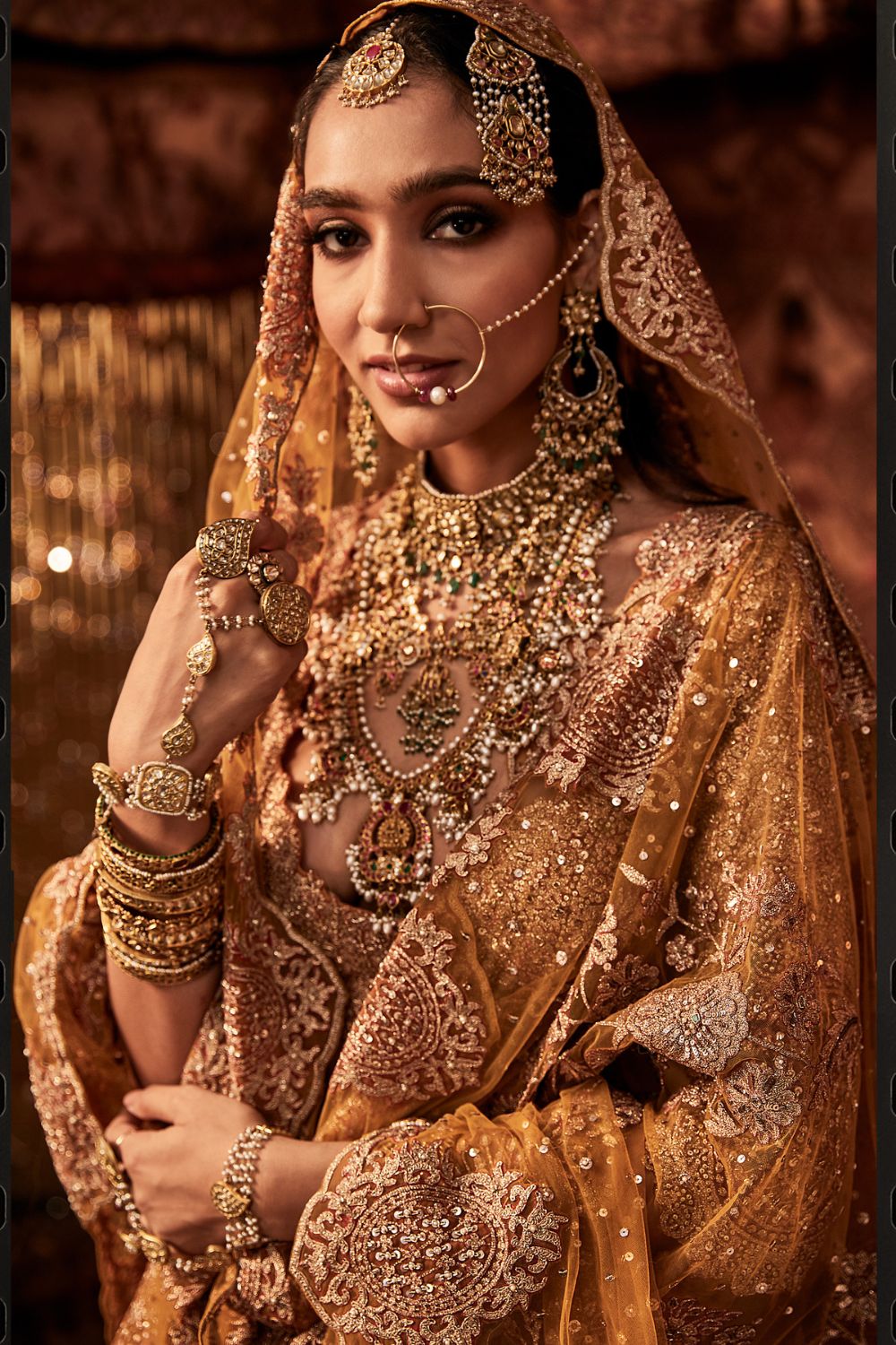 Mustard gold and earthy red Lehenga Set