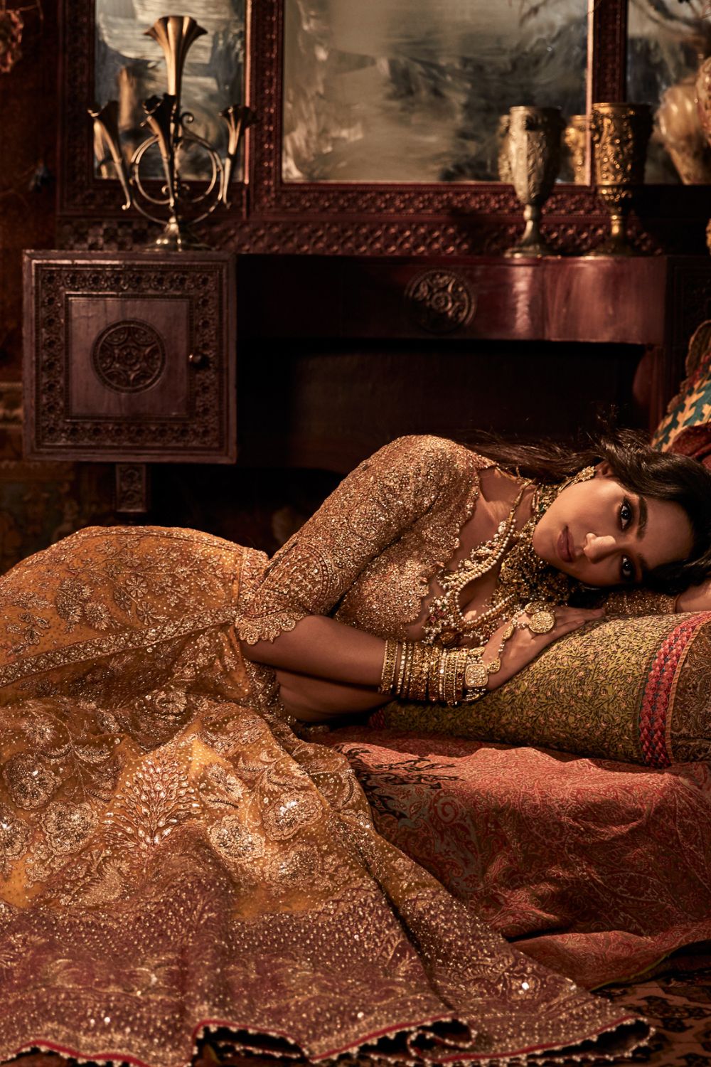 Mustard gold and earthy red Lehenga Set