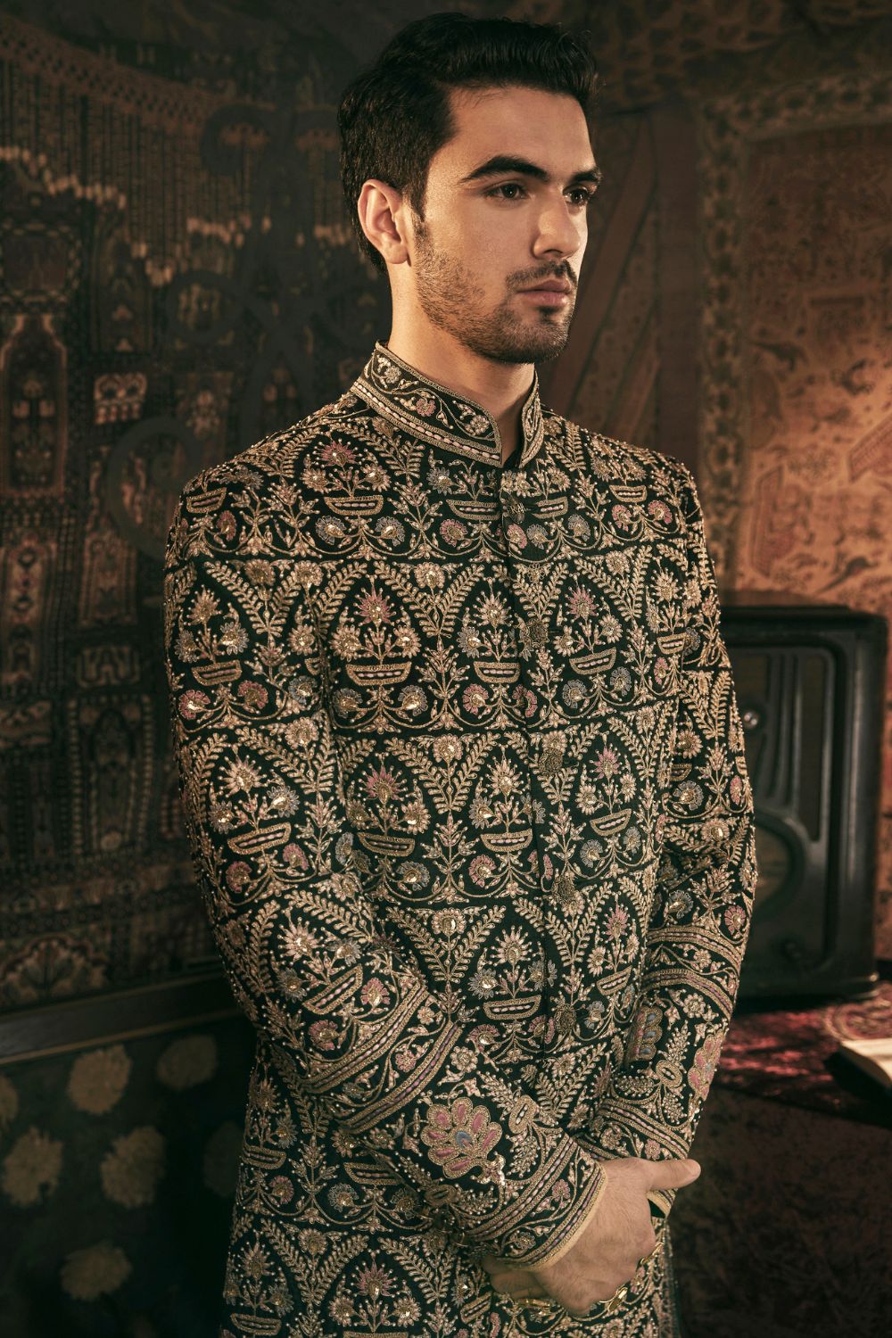 Black Sherwani Set