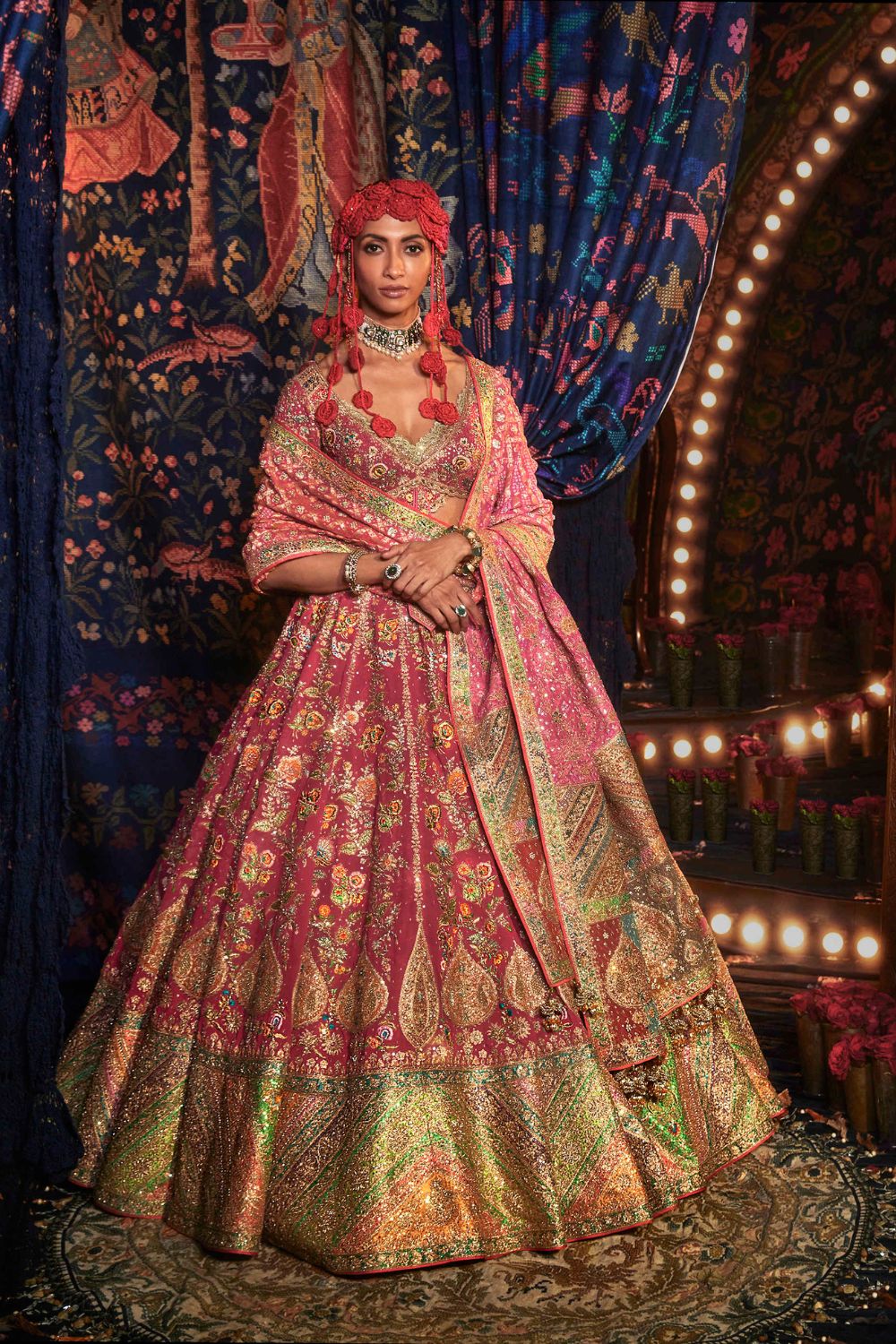 Rani Pink Lehenga with Floral and Paan-Patti Motifs