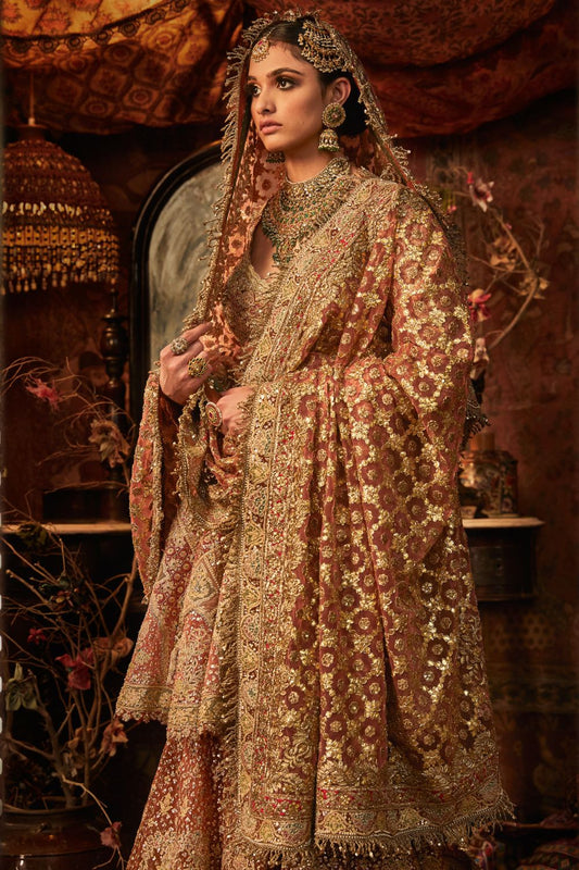 Cinnamon and flame-orange gharara Set