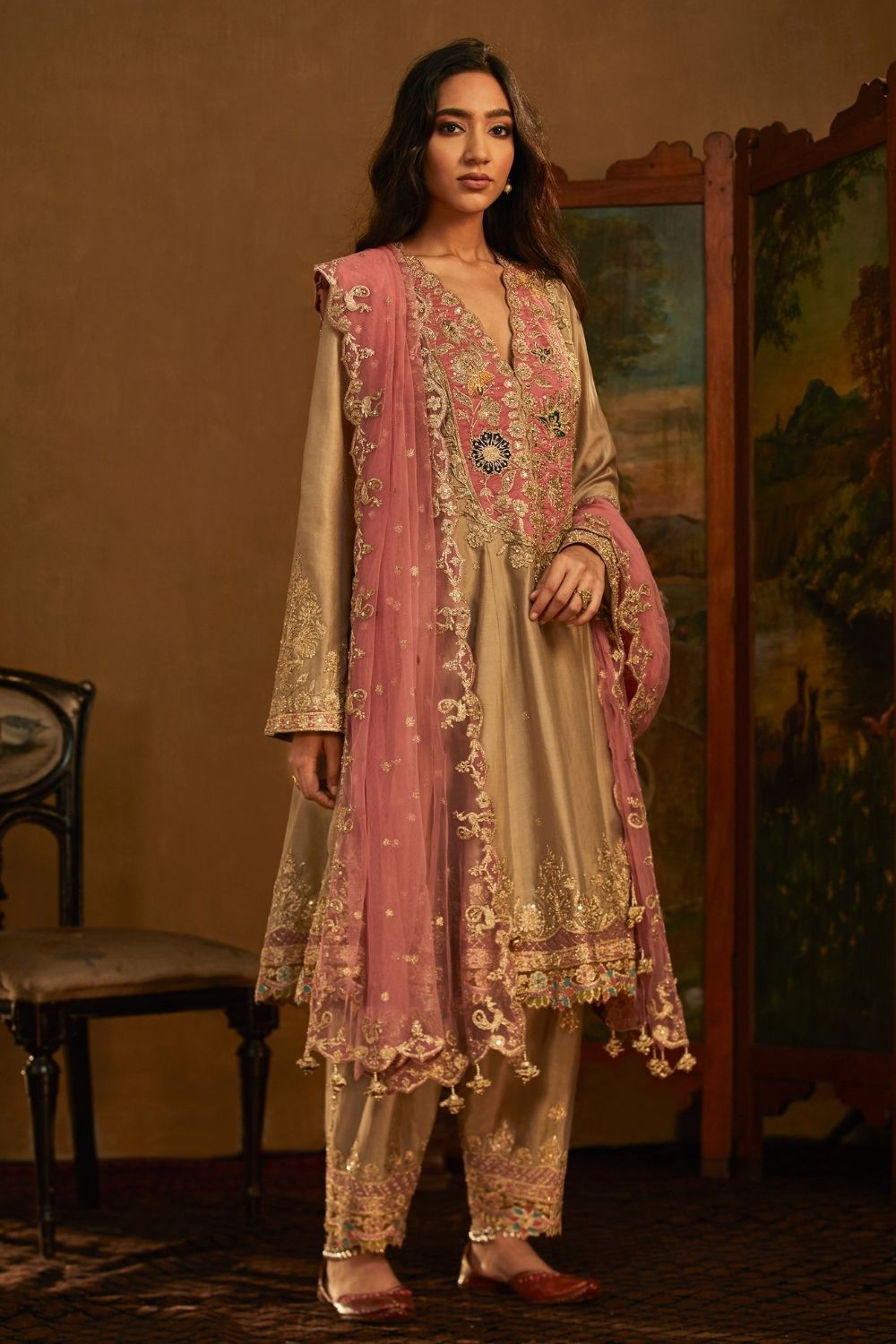 Beige Kalidar salwar set