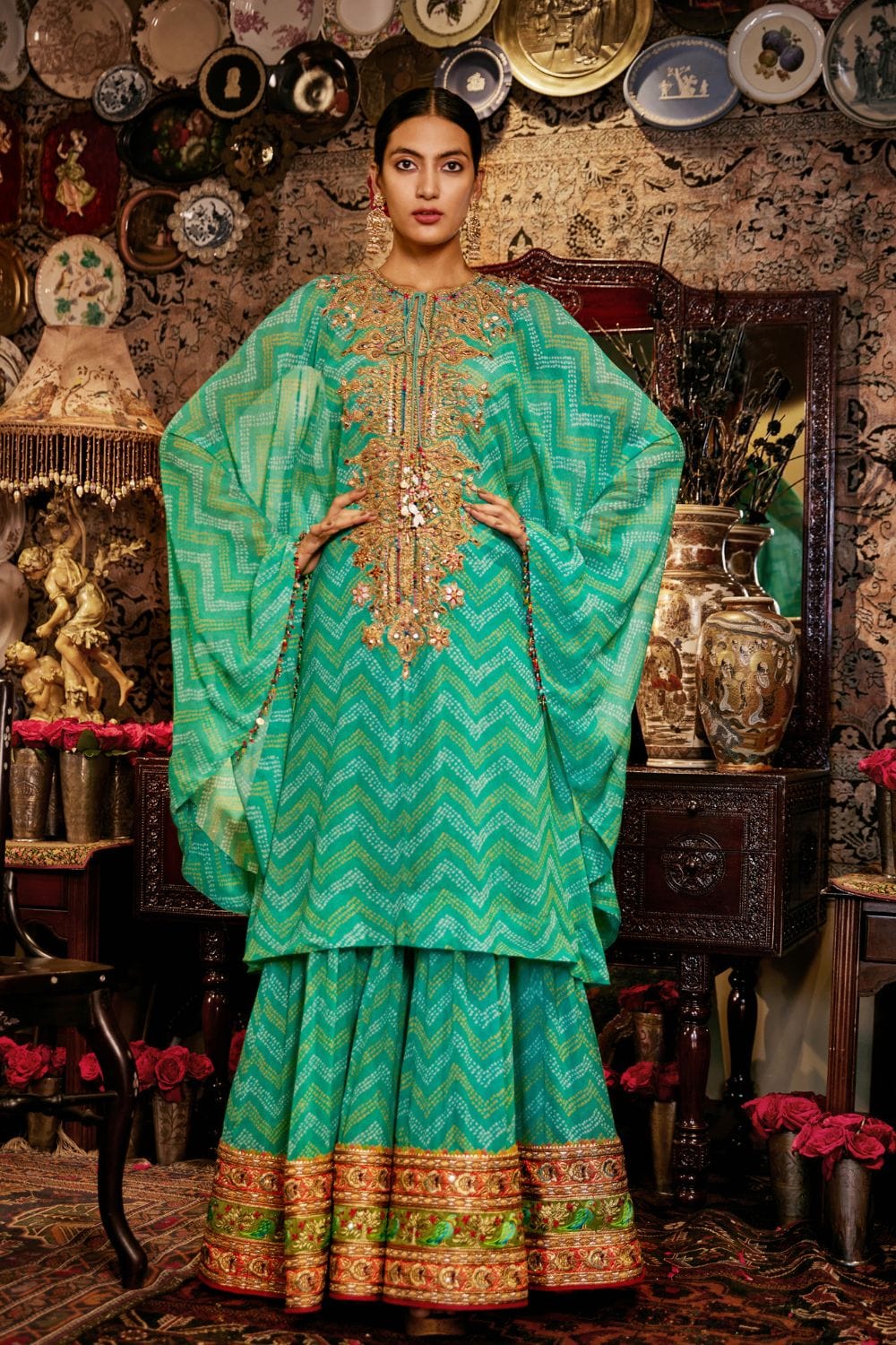 Turquoise green kaftan set