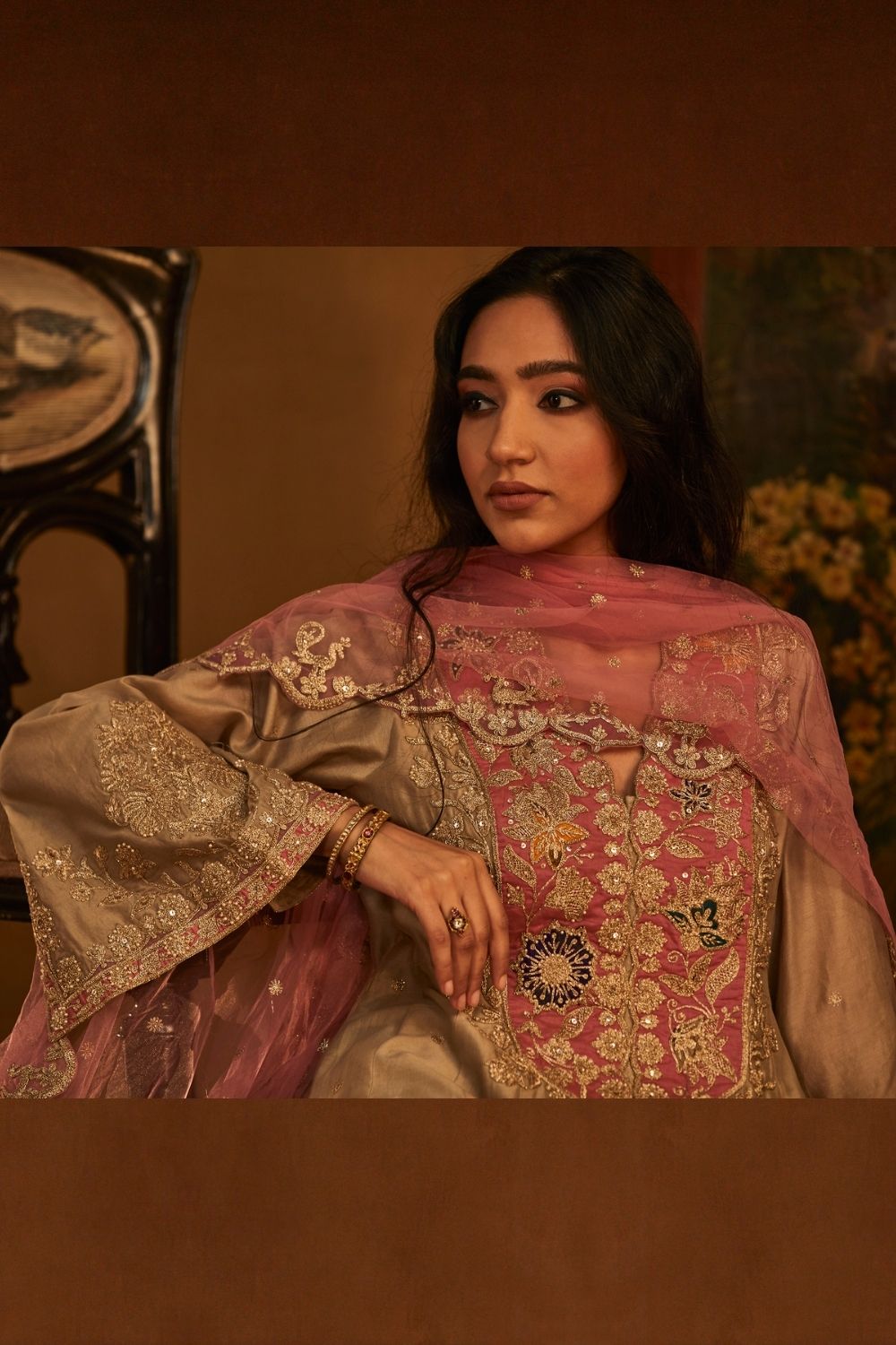 Beige Kalidar salwar set