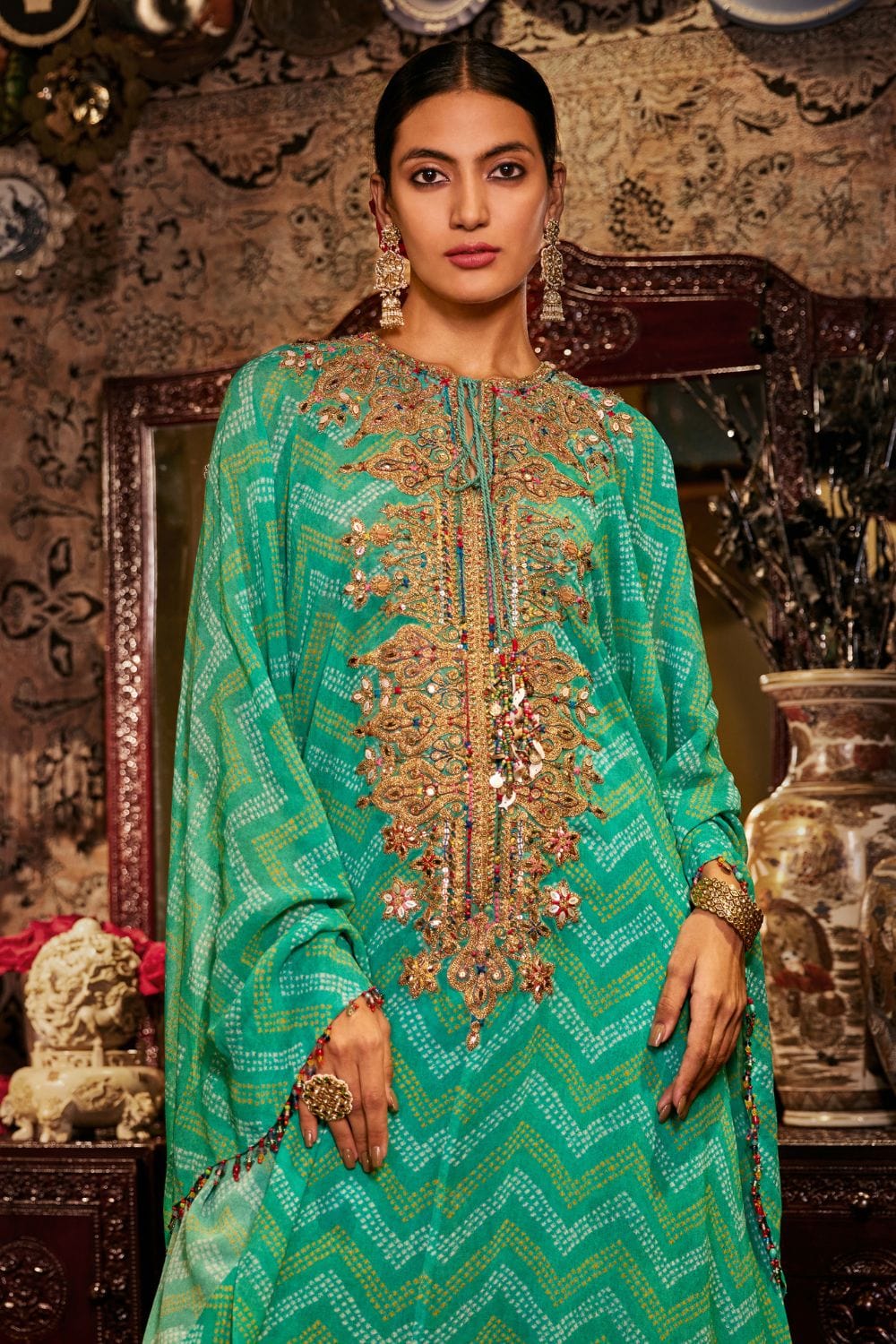 Turquoise green kaftan set