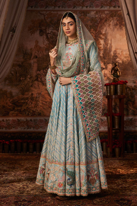 Ice Blue Silk Kalidar Set