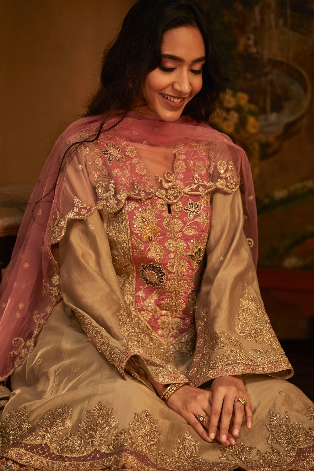 Beige Kalidar salwar set