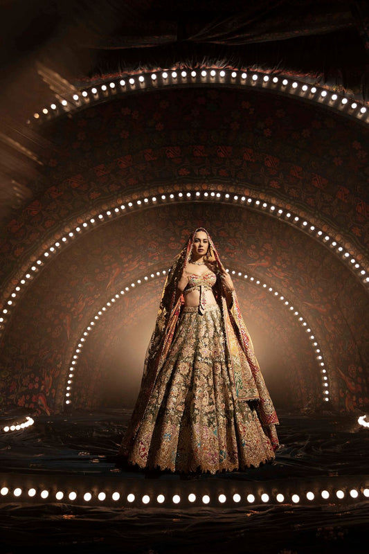 Deep Green Lehenga with Persian Floral Motifs