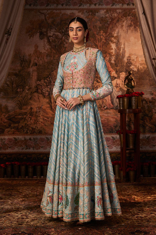 Ice Blue Silk Kalidar Set