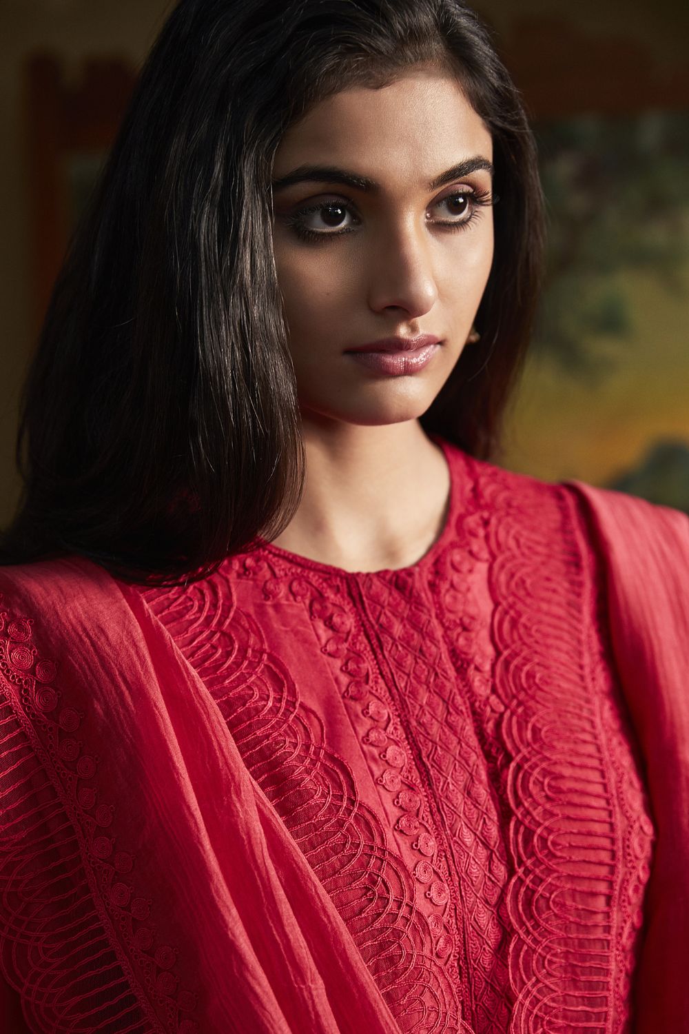 Poppy Red Kurta  and pants Set