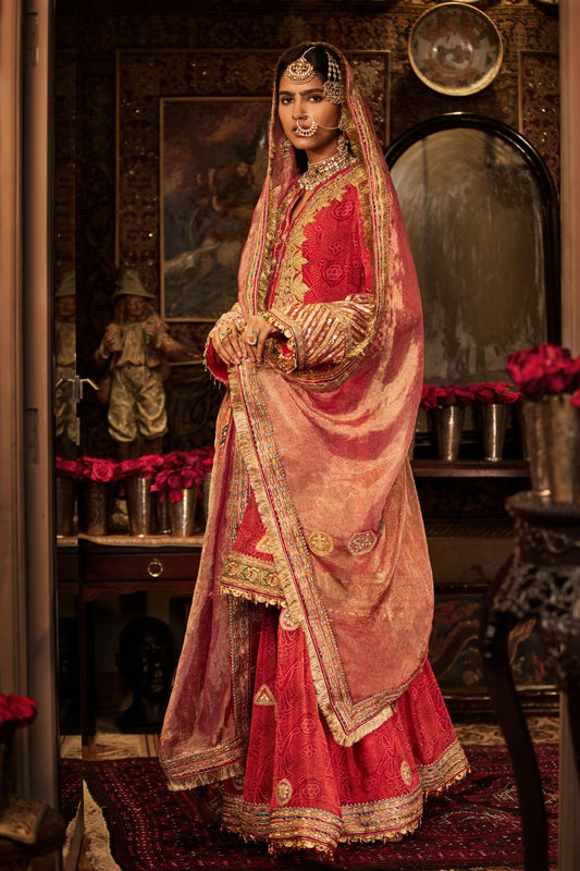 Red sharara set