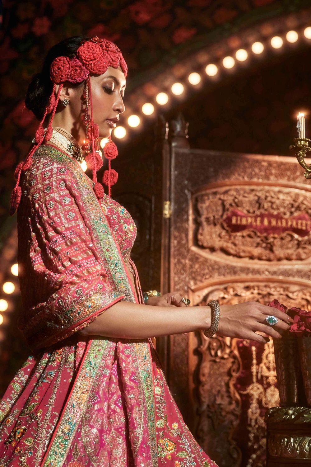 Rani Pink Lehenga with Floral and Paan-Patti Motifs