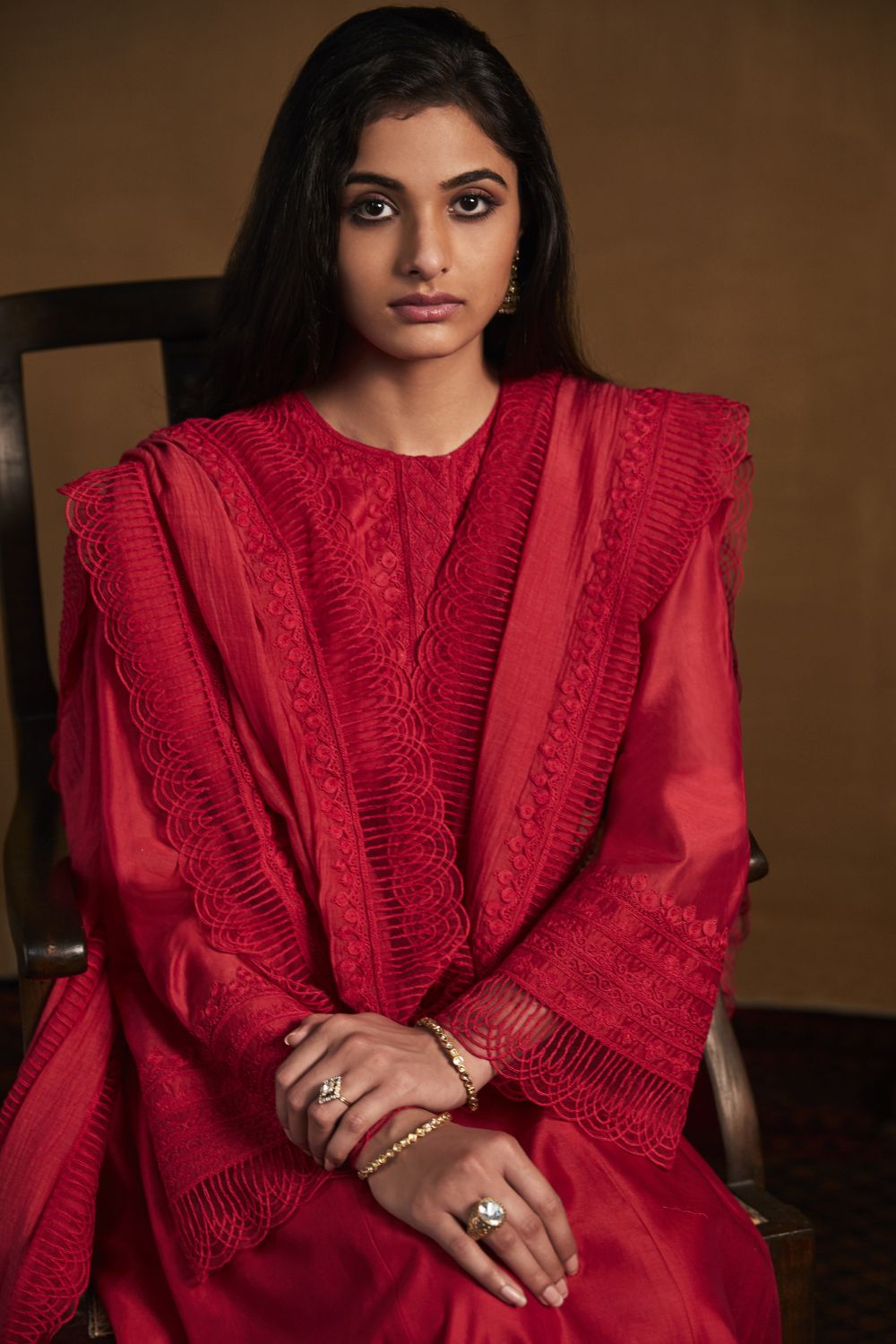 Poppy Red Kurta  and pants Set
