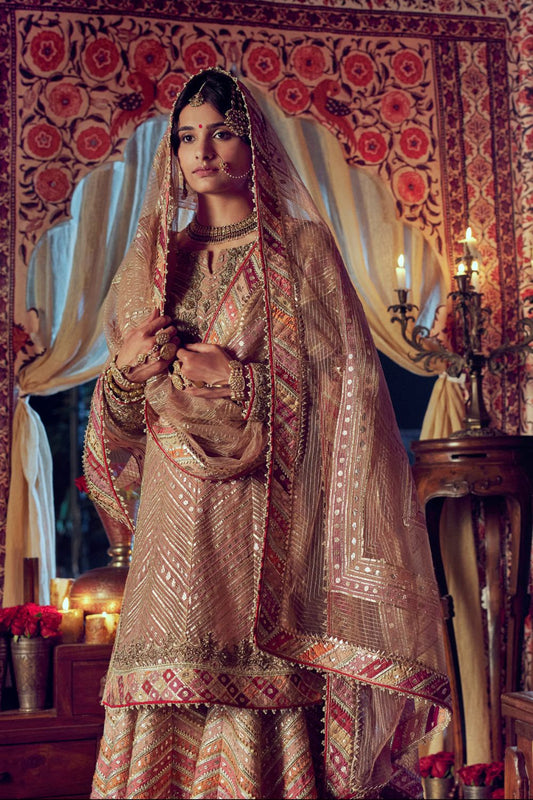 Peach Sharara Set