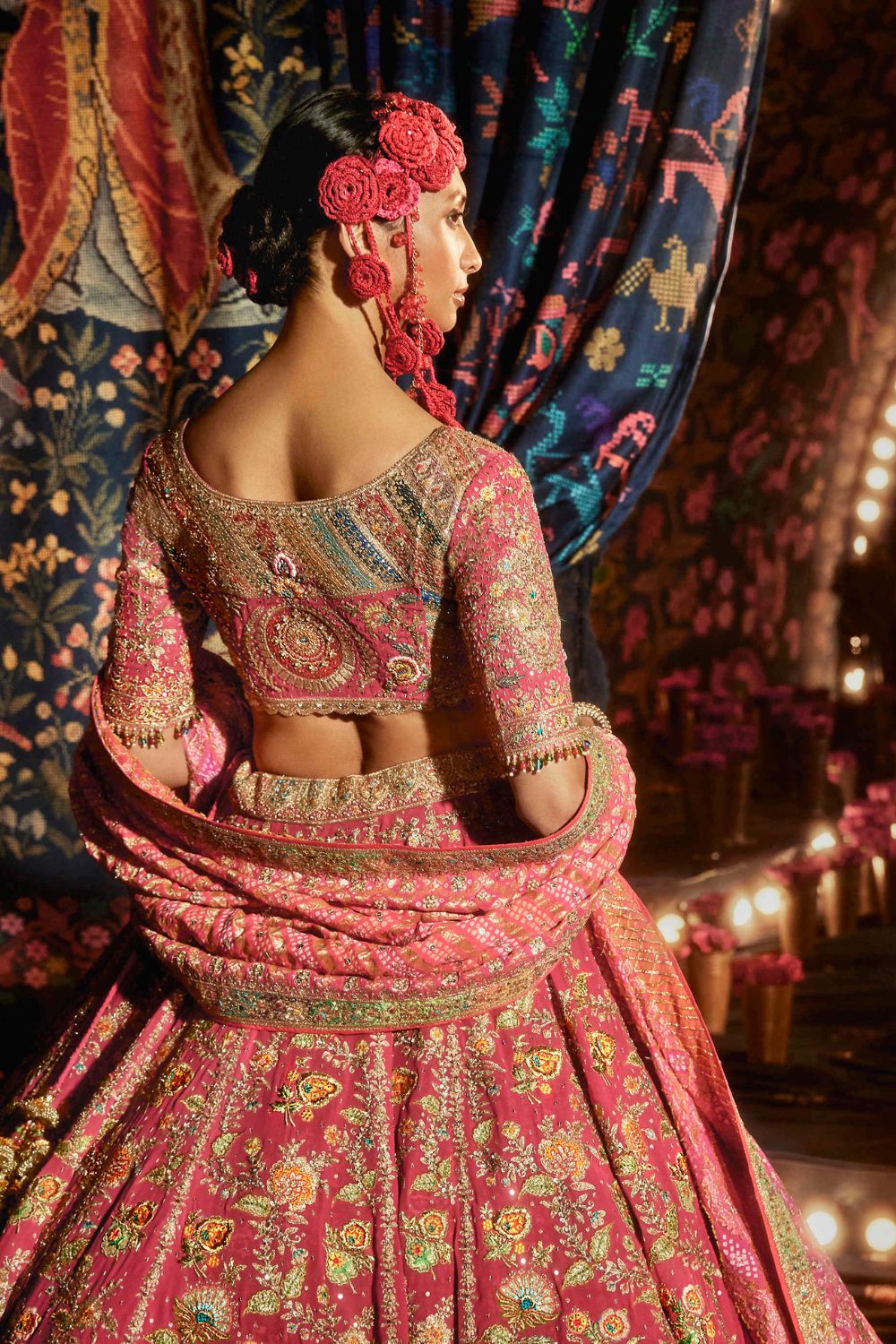 Rani Pink Lehenga with Floral and Paan-Patti Motifs