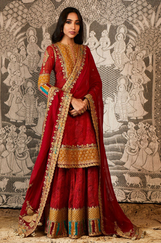 Red kurta sharara set