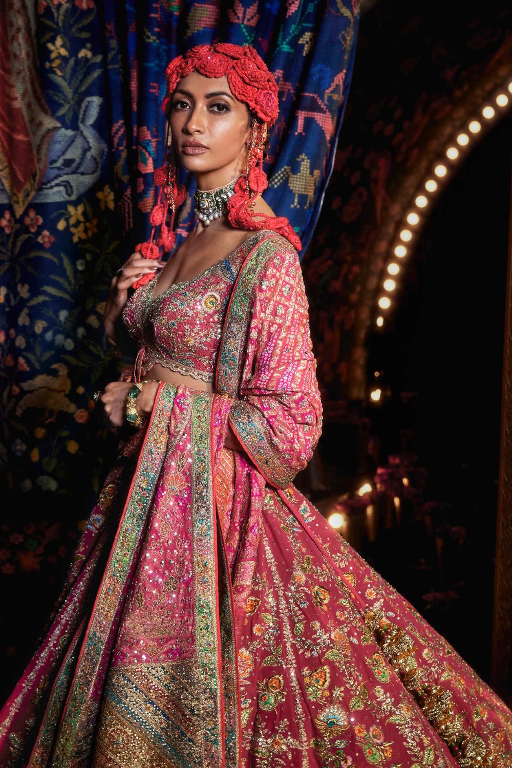 Rani Pink Lehenga with Floral and Paan-Patti Motifs