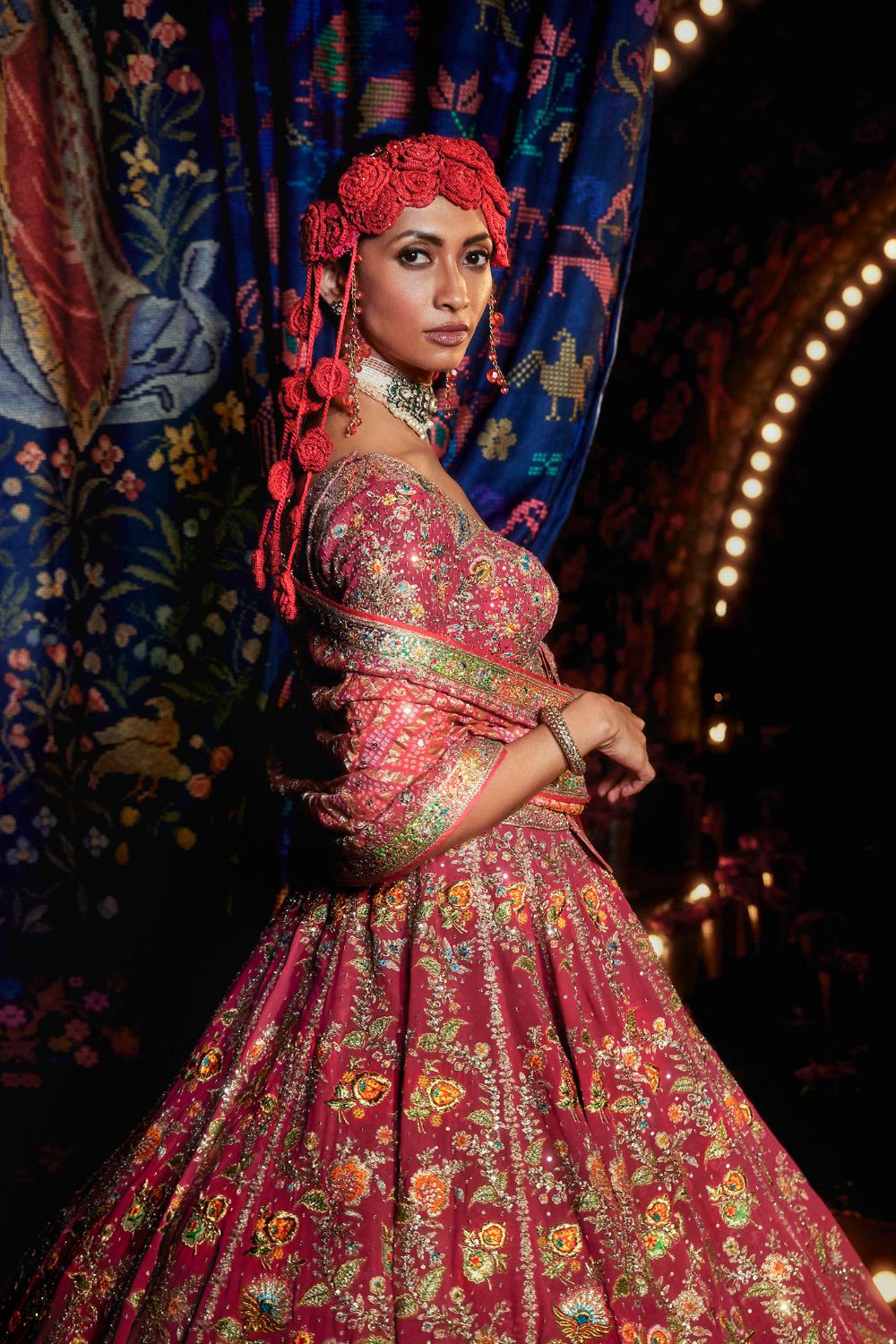 Rani Pink Lehenga with Floral and Paan-Patti Motifs