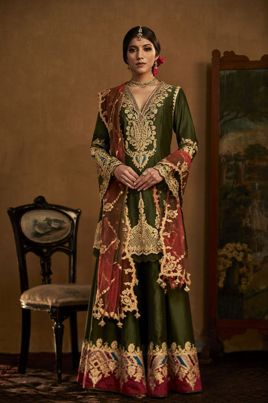 Deep Green Kurta and Sharara Set