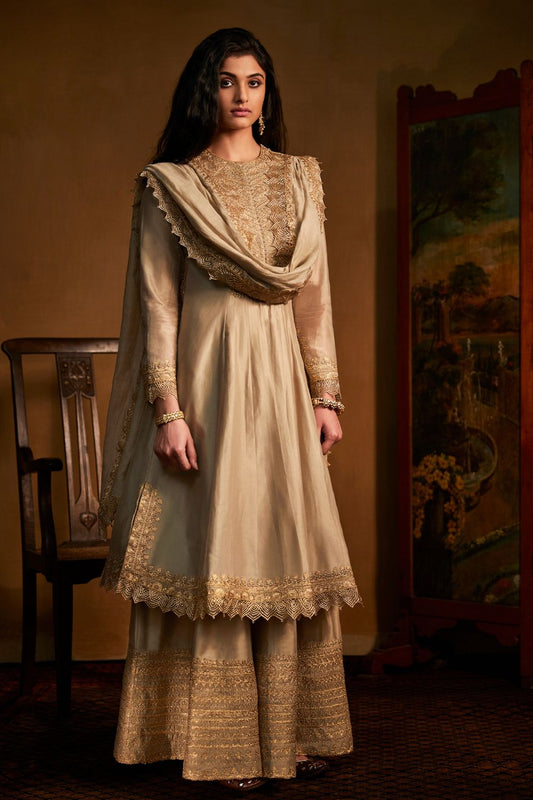 Khaki Kurta and Sharara Set