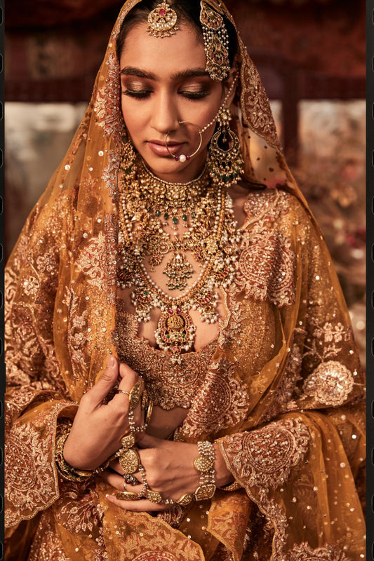 Mustard gold and earthy red Lehenga Set