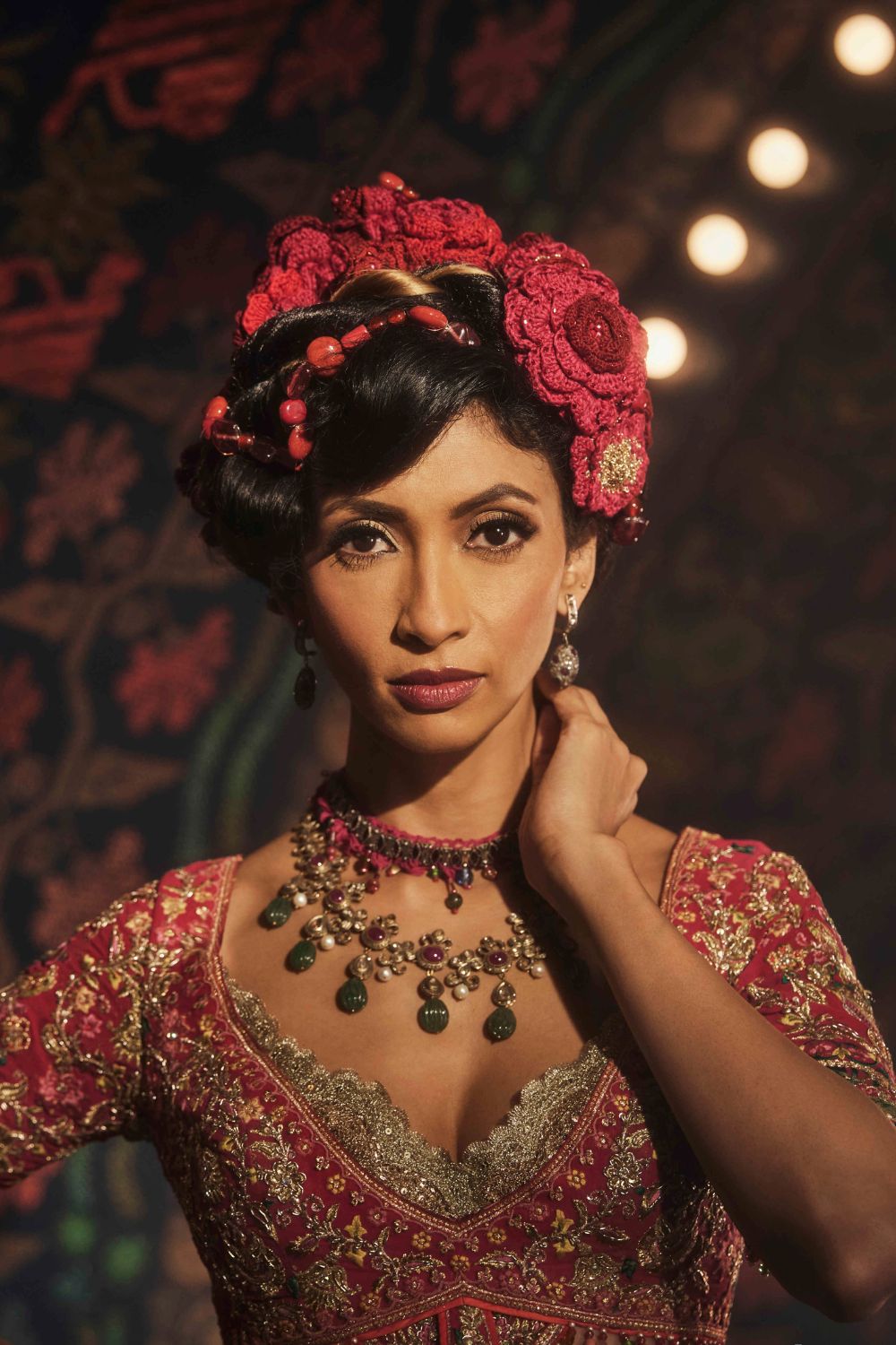 Rani Pink Lehenga with Floral and Avian Motifs