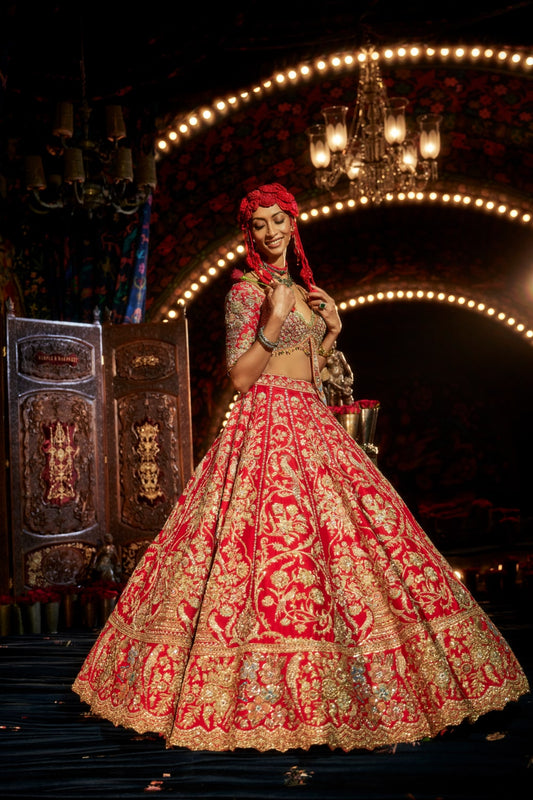 Scarlet Red Zardozi Lehenga