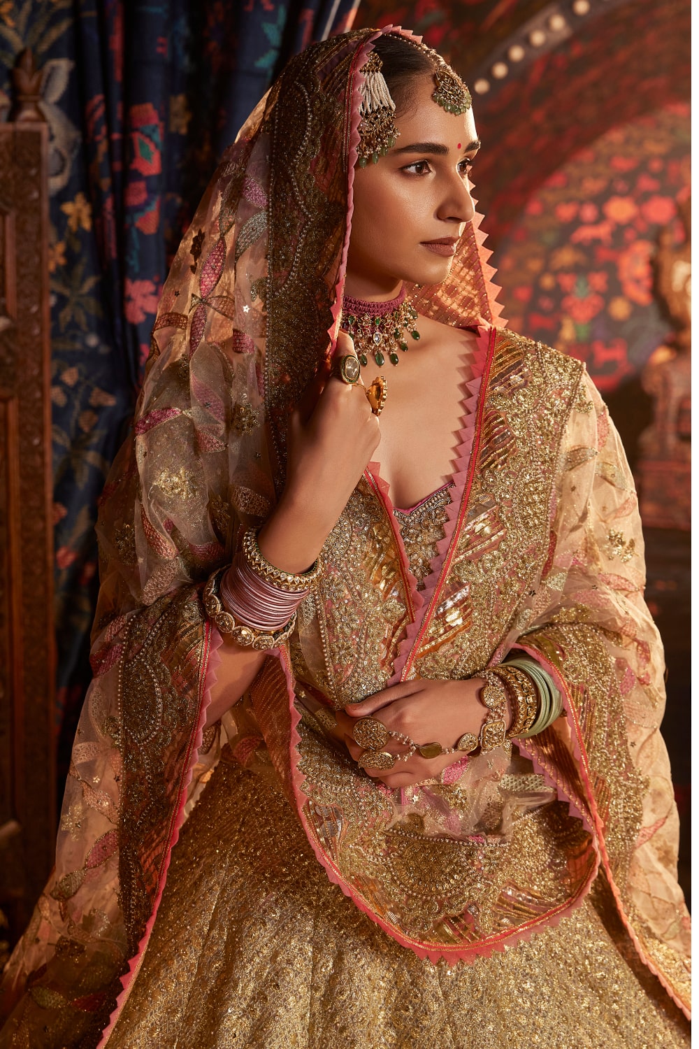 Multi Colour Pheasants and Sacred Geometry Lehenga Set