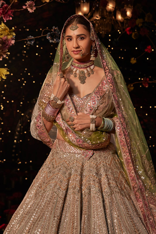 Pale Ice Blue Gota-Patti Lehenga