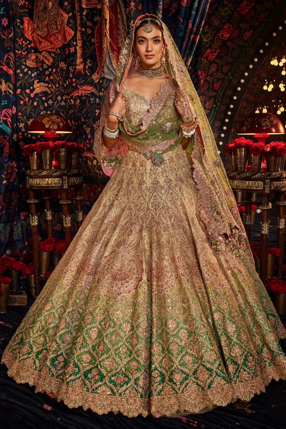 Lime Green Ombré Lehenga Set
