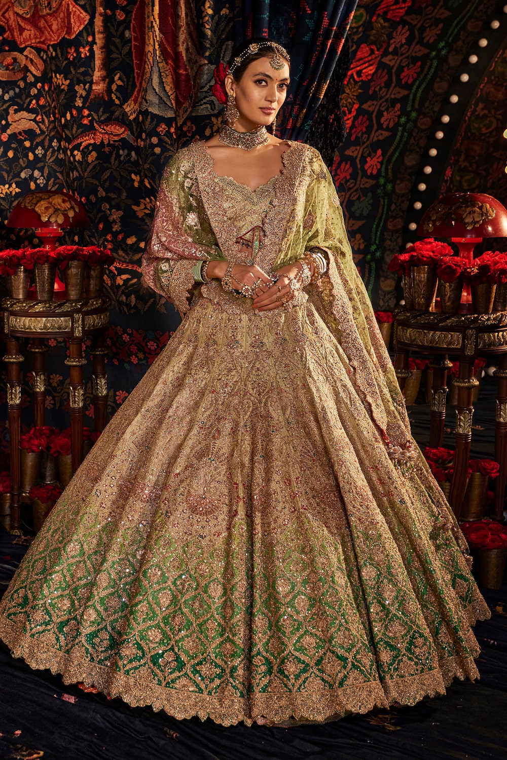 Lime Green Ombré Lehenga Set