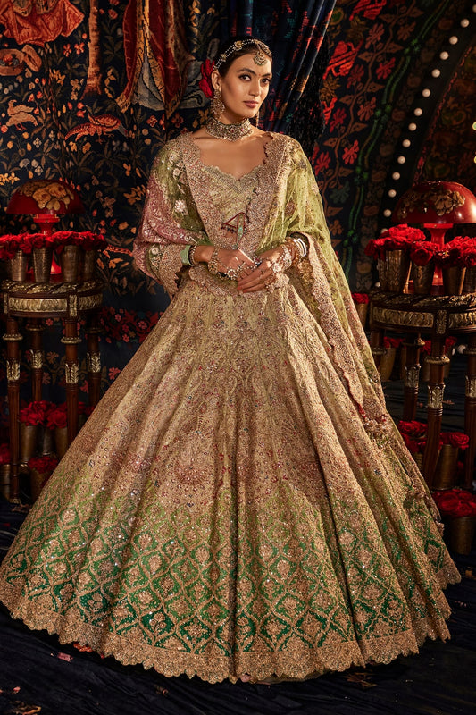 Lime Green Ombré Lehenga Set