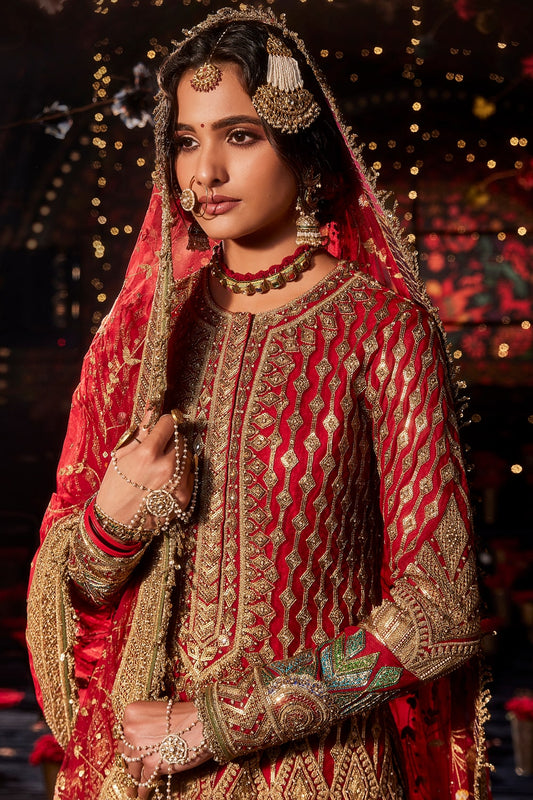 Deep Red Sequin Sharara Set