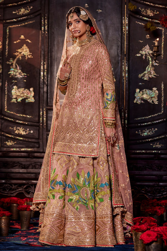 Peach Pink Sequin Sharara Set