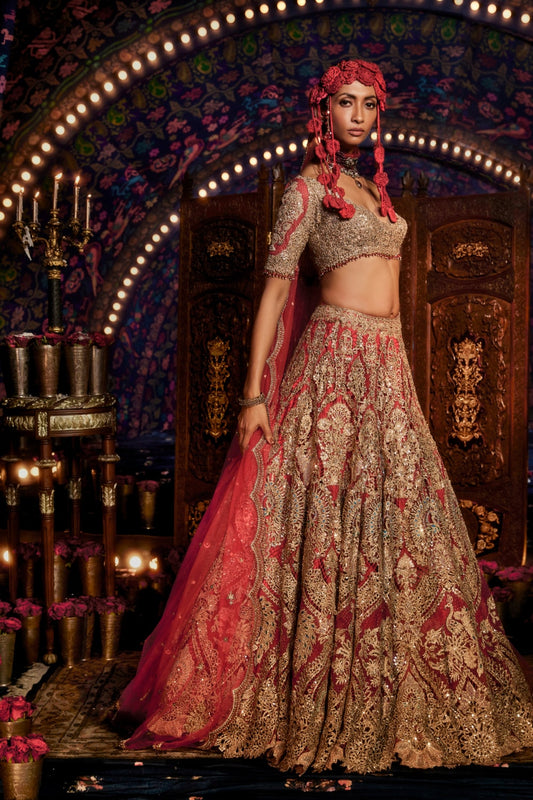 Deep Red Cutwork Lehenga Set