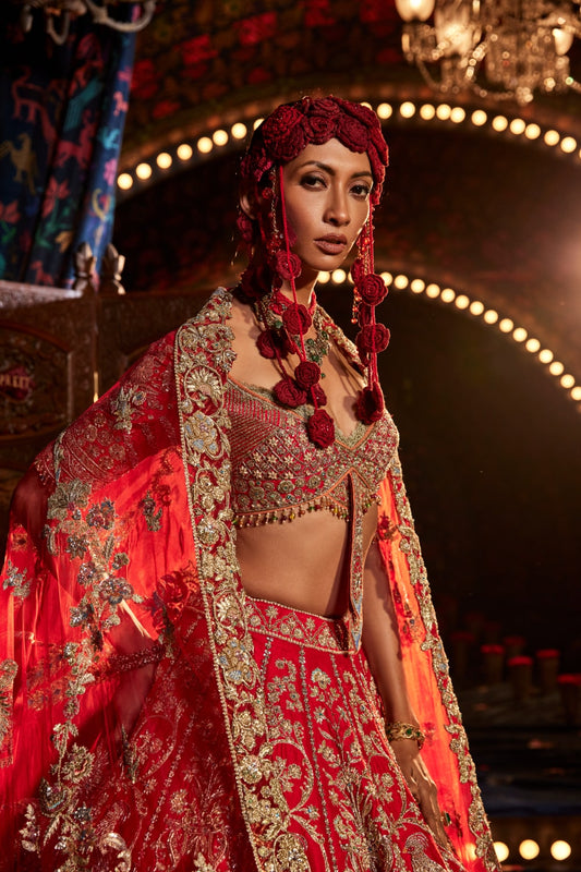 Scarlet Red Zardozi Lehenga