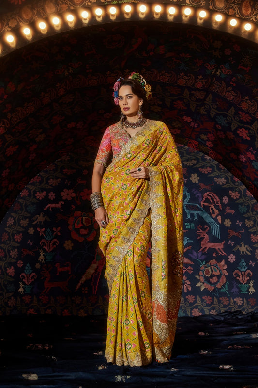 Yellow Gharchola Saree
