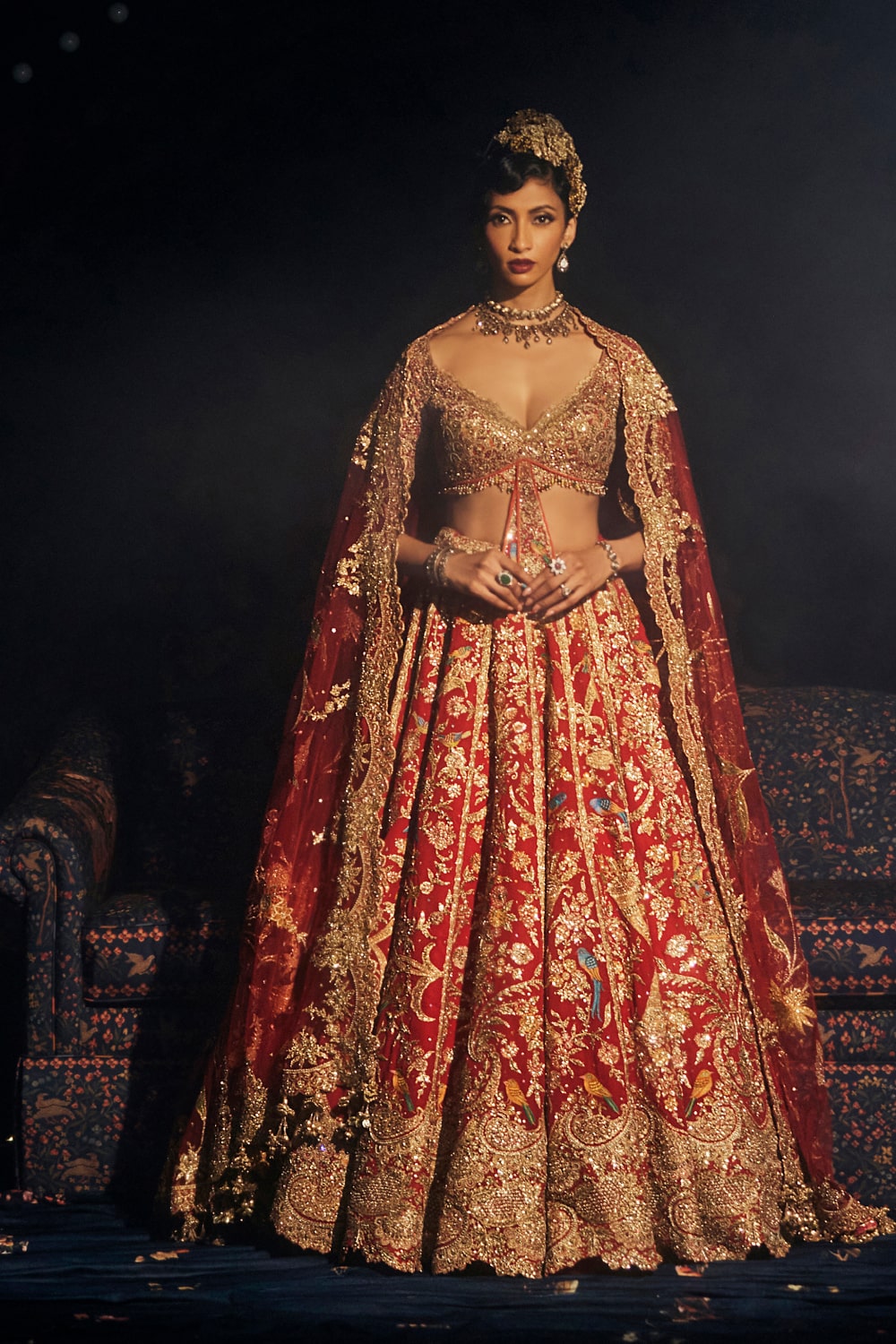 Deep Red Cornucopia Lehenga